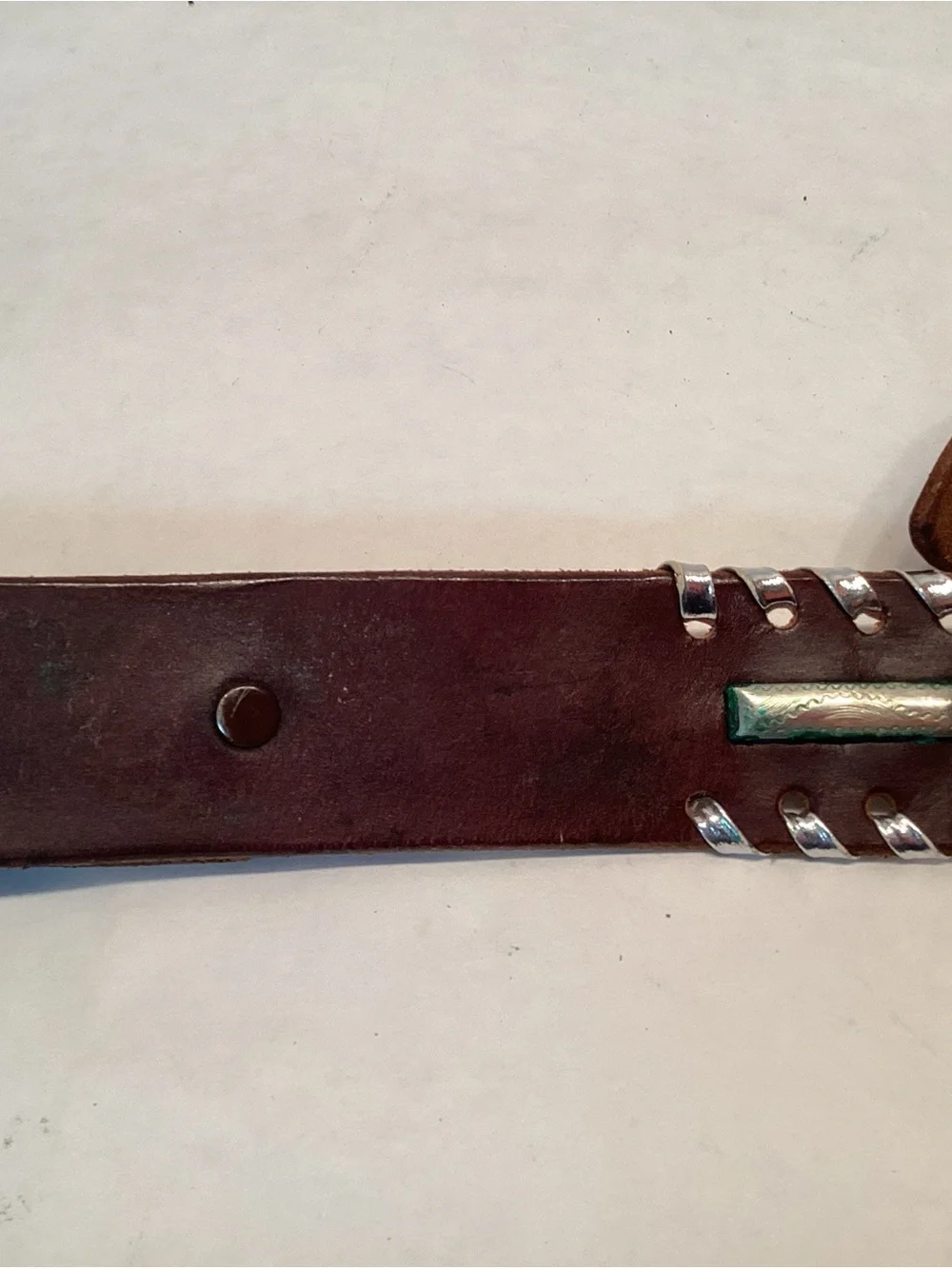 Vintage Leather Belt With Engraved Silver Accents 32 Brown Western Cowboy